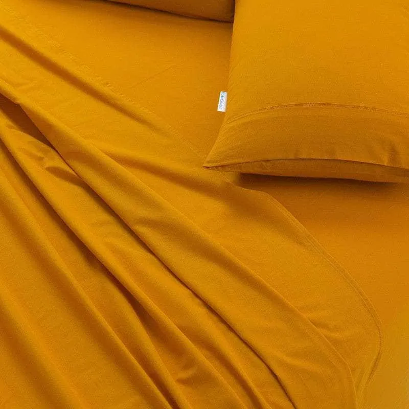 100% Egyptian Cotton Vintage Washed 500Tc Mustard Single Bed Sheets Set