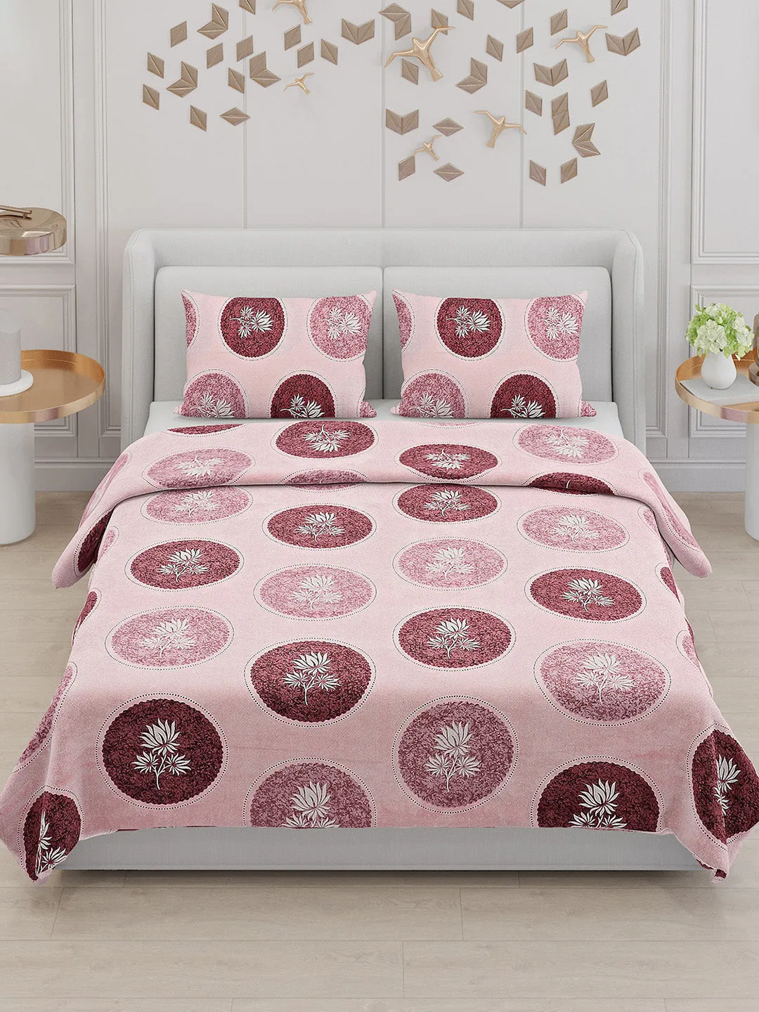 104 TC Cotton Double Bed Bedsheet with 2 Pillow Covers