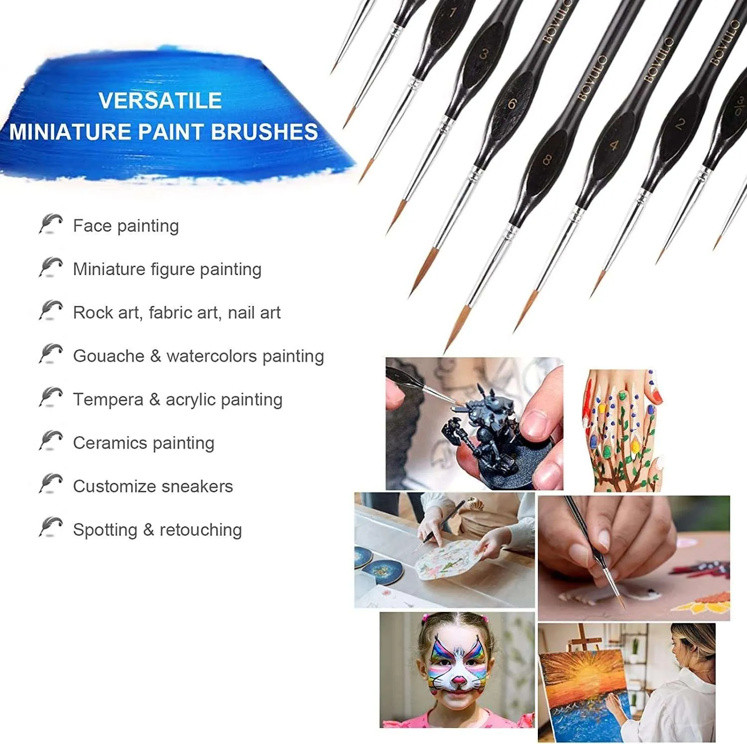 10PCS Detail Paint Brush Set Durable Miniature Micro for Miniature Figure, Model Painting, Fine Detailing, Art Painting