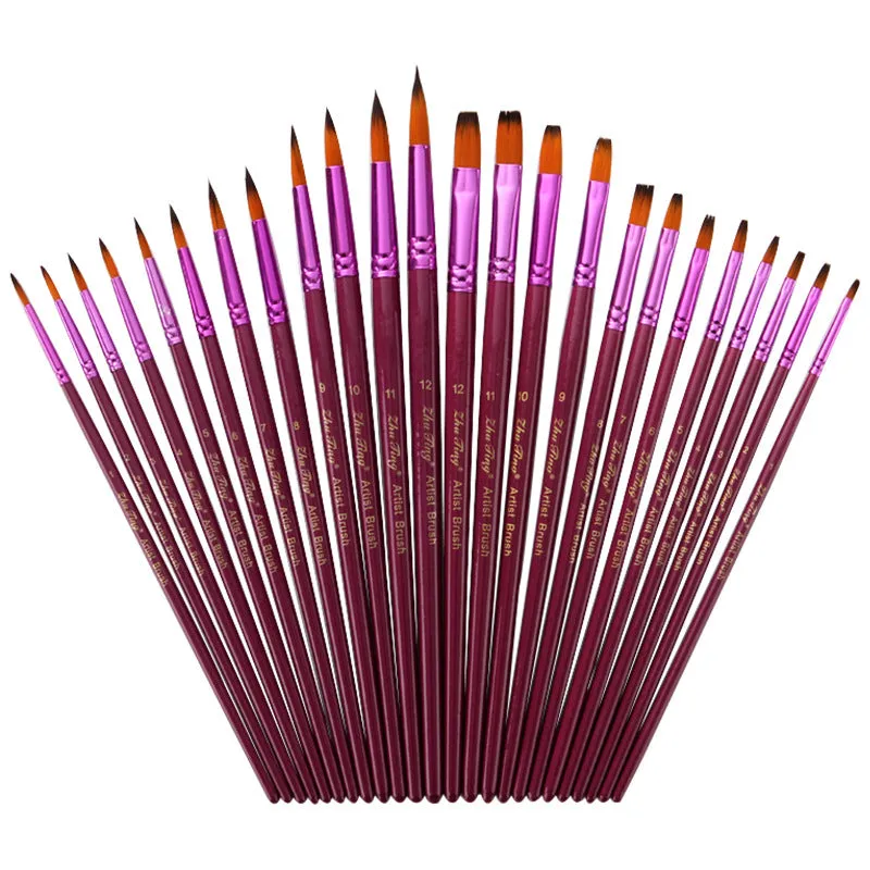 12 PCs Double Color Nylon Hair Purple Rod Gouache Watercolor Painting Pen Set