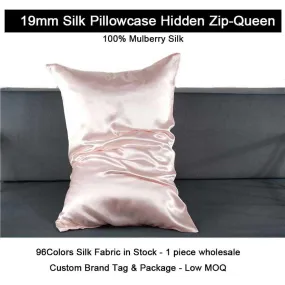 19 Momme Silk Pillowcase - Hidden zip - Queen size - custom and wholesale