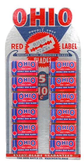 1930s OHIO RED LABEL RAZOR BLADE STORE COUNTERTOP ADVERTISING DISPLAY NOS RARE