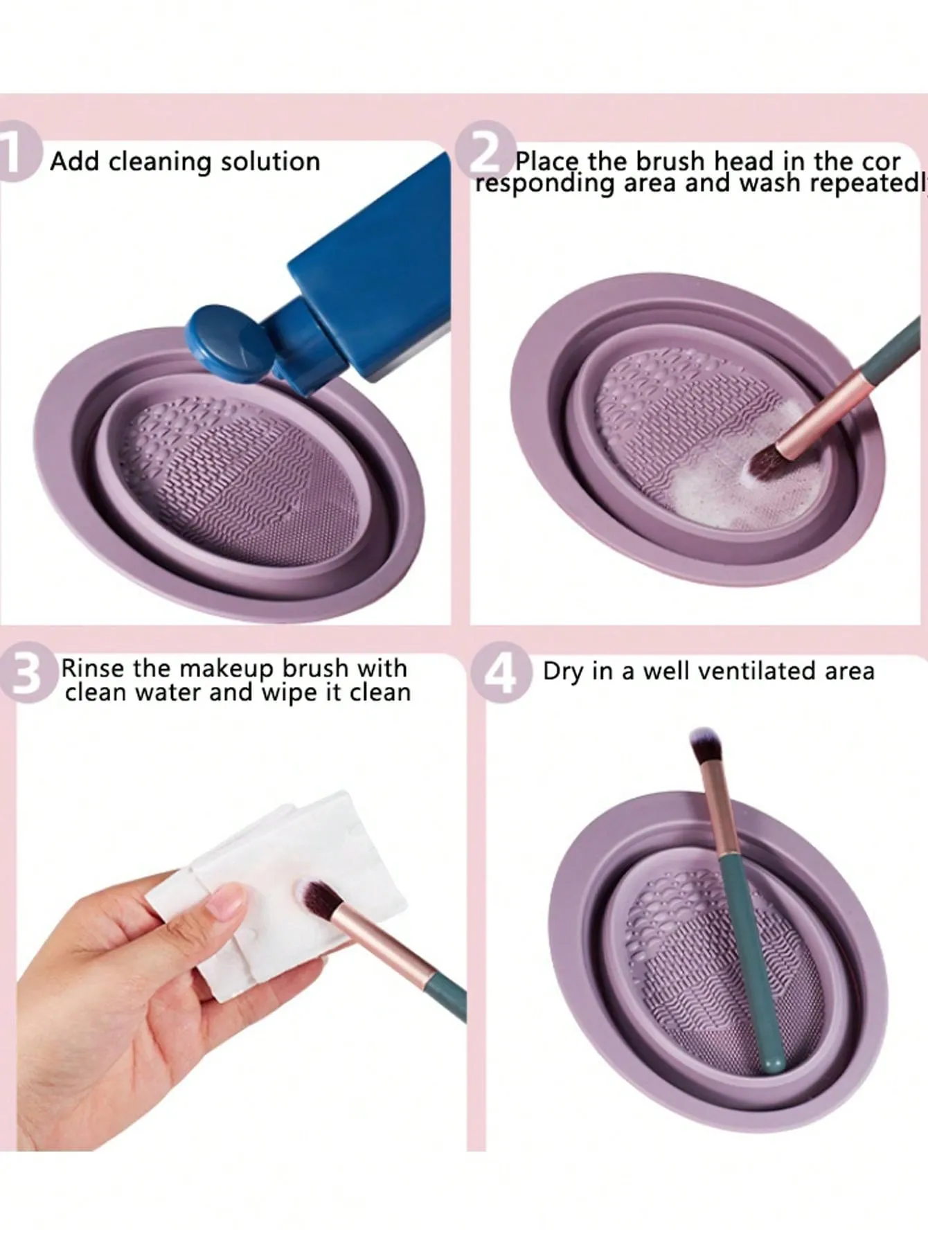 1pc Silicone Foldable Makeup Brush Cleaner, Beauty Tool, Powder Puff, Beauty Egg Cleaning Bowl, Purple Or Pink