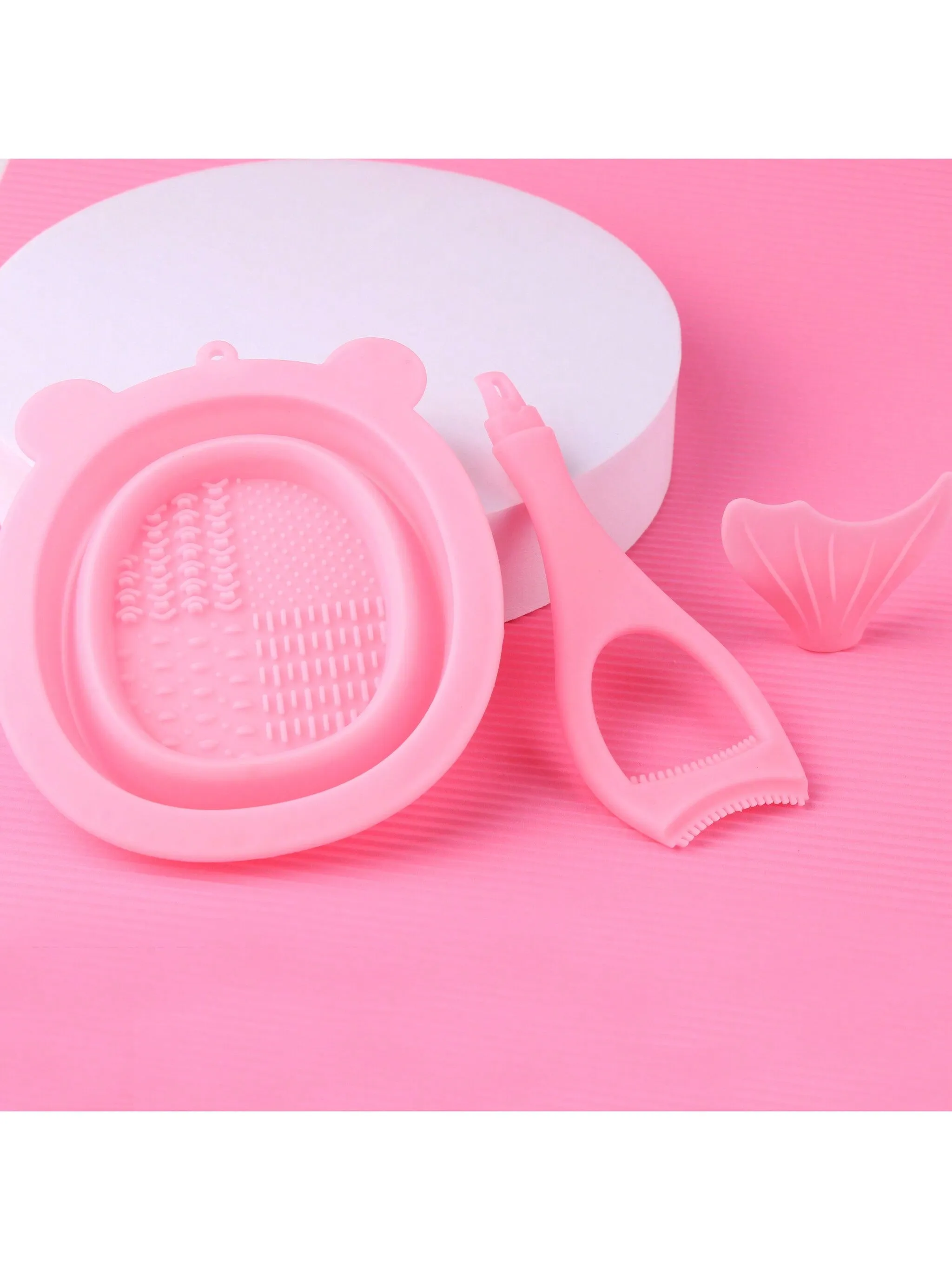 1pc Silicone Foldable Makeup Brush Cleaner, Beauty Tool, Powder Puff, Beauty Egg Cleaning Bowl, Purple Or Pink