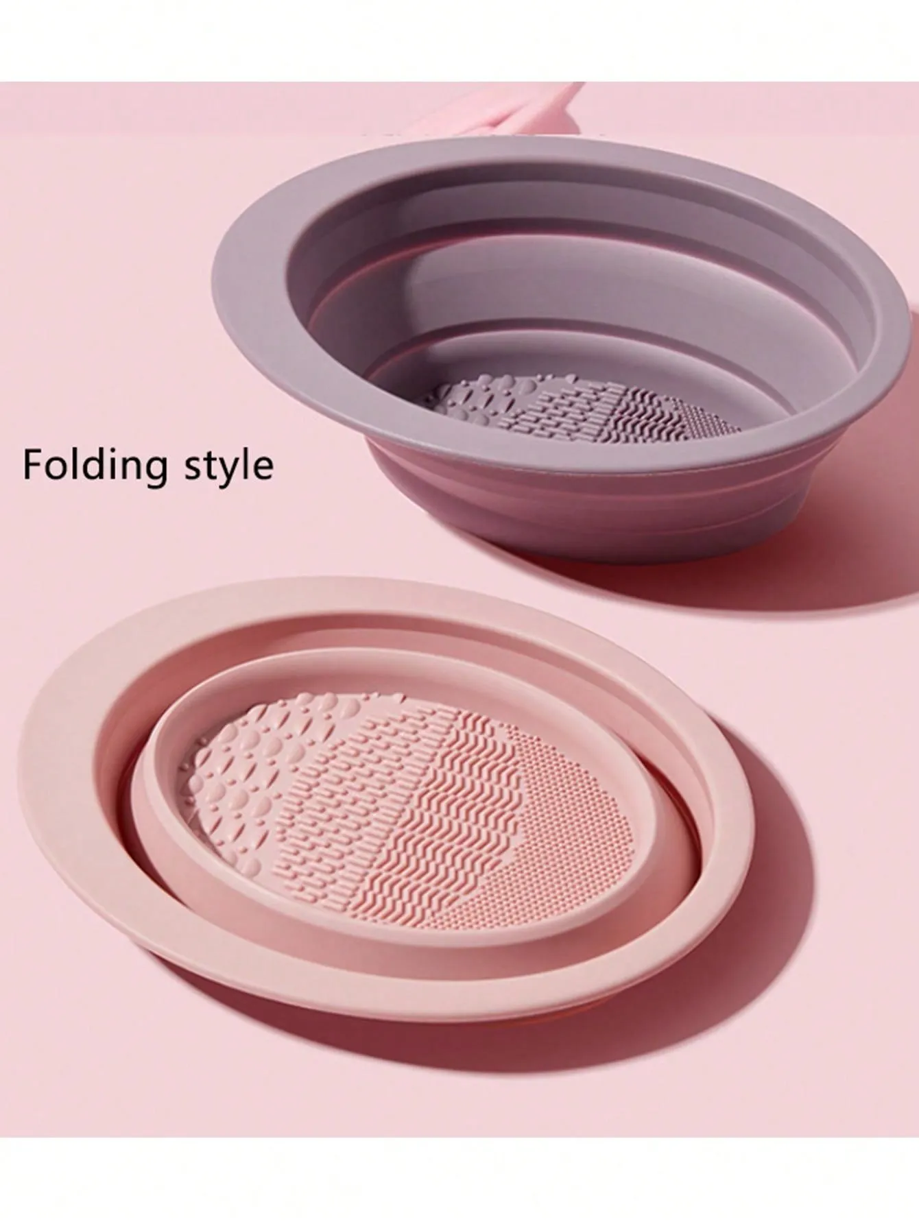 1pc Silicone Foldable Makeup Brush Cleaner, Beauty Tool, Powder Puff, Beauty Egg Cleaning Bowl, Purple Or Pink