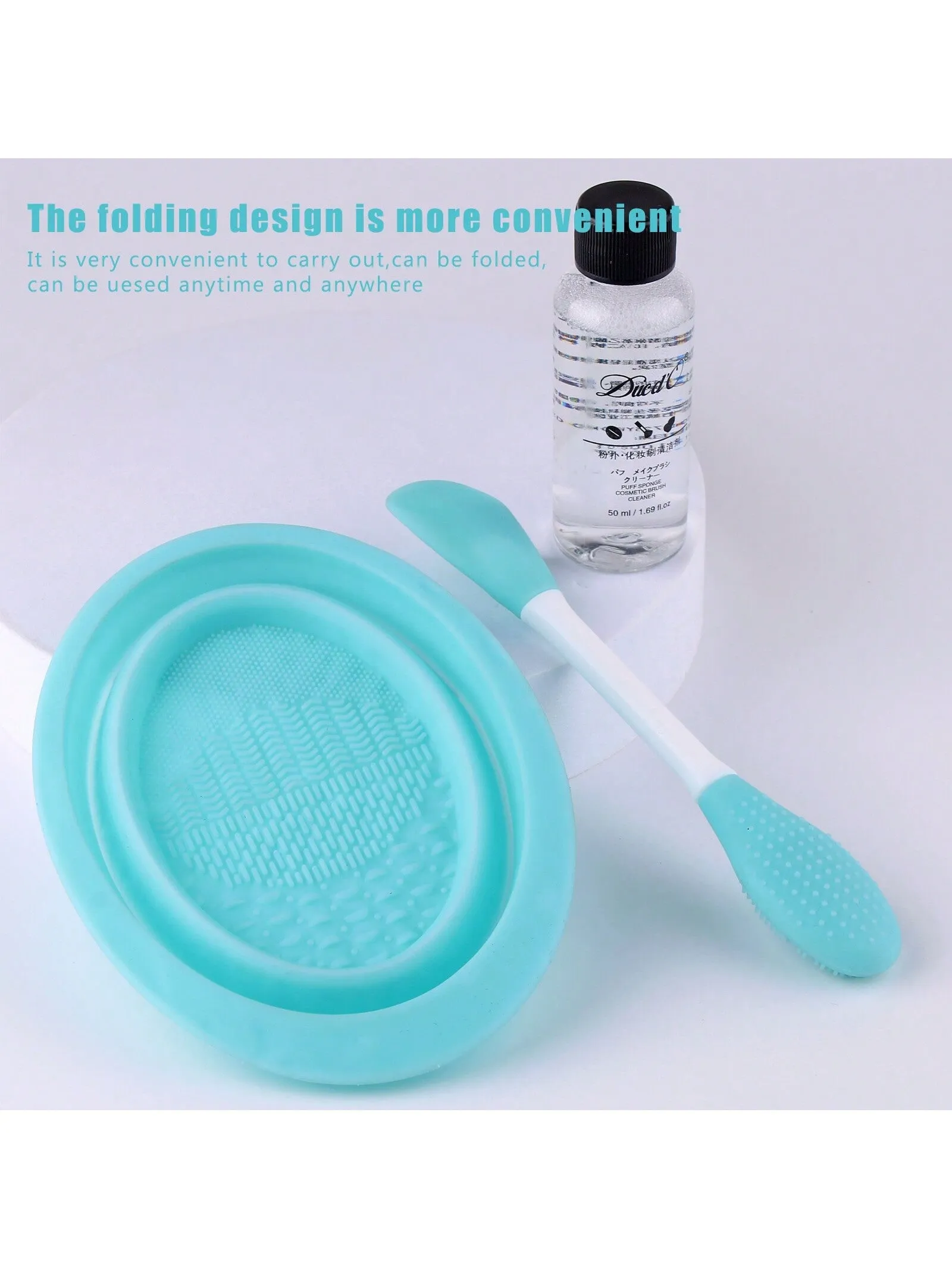 1pc Silicone Foldable Makeup Brush Cleaner, Beauty Tool, Powder Puff, Beauty Egg Cleaning Bowl, Purple Or Pink