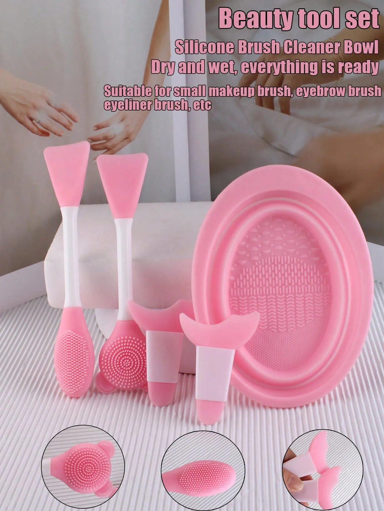 1pc Silicone Foldable Makeup Brush Cleaner, Beauty Tool, Powder Puff, Beauty Egg Cleaning Bowl, Purple Or Pink