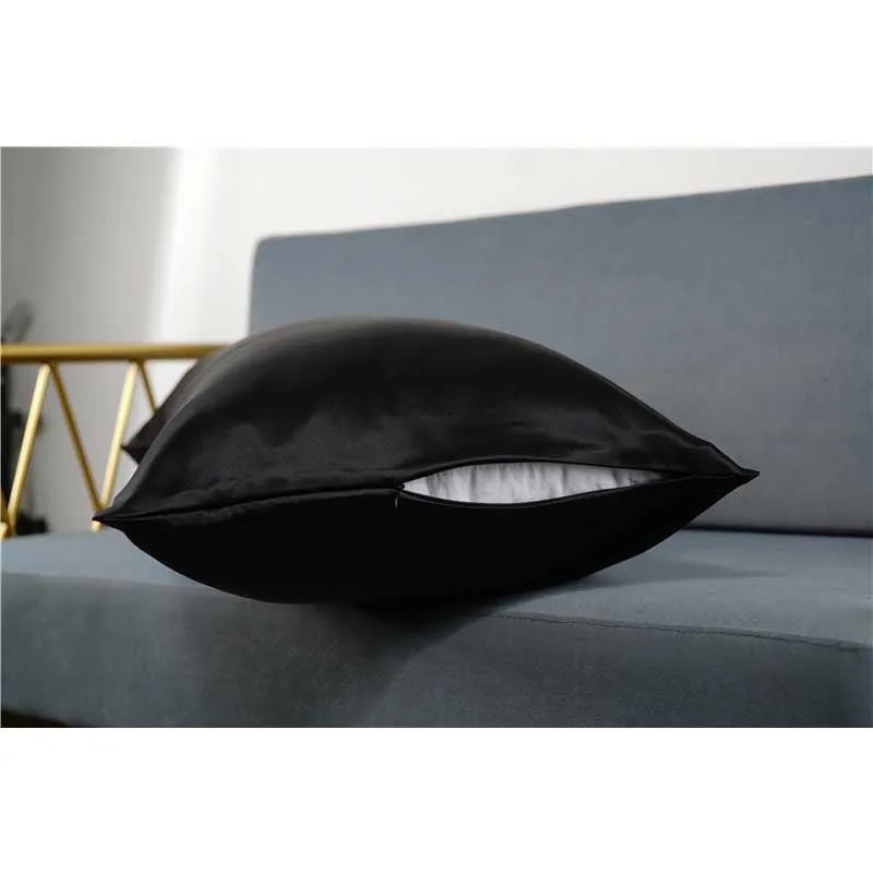 22 Momme silk pillowcase - Queen - Hidden Zip - Black