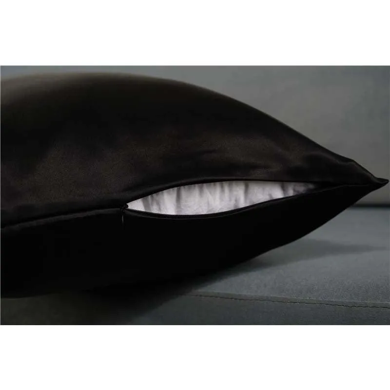 22 Momme silk pillowcase - Queen - Hidden Zip - Black