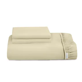 3 Piece Fitted Sheet Set Super Soft Beige Single Size 120x200 25cm with 2 Pillow Case