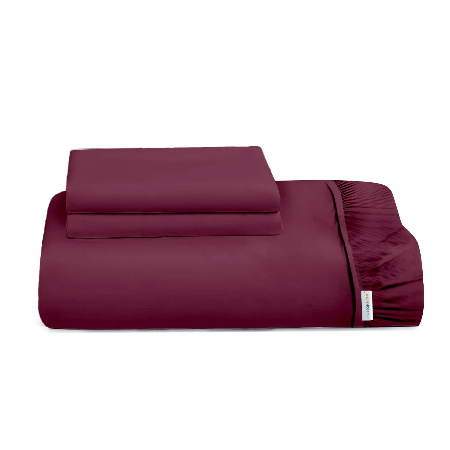 3 Piece Fitted Sheet Set Super Soft Burgundy Single Size 90x200 20cm with 2 Pillow Case