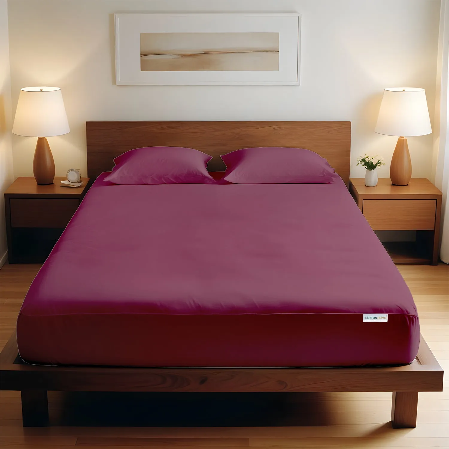 3 Piece Fitted Sheet Set Super Soft Burgundy Single Size 90x200 20cm with 2 Pillow Case