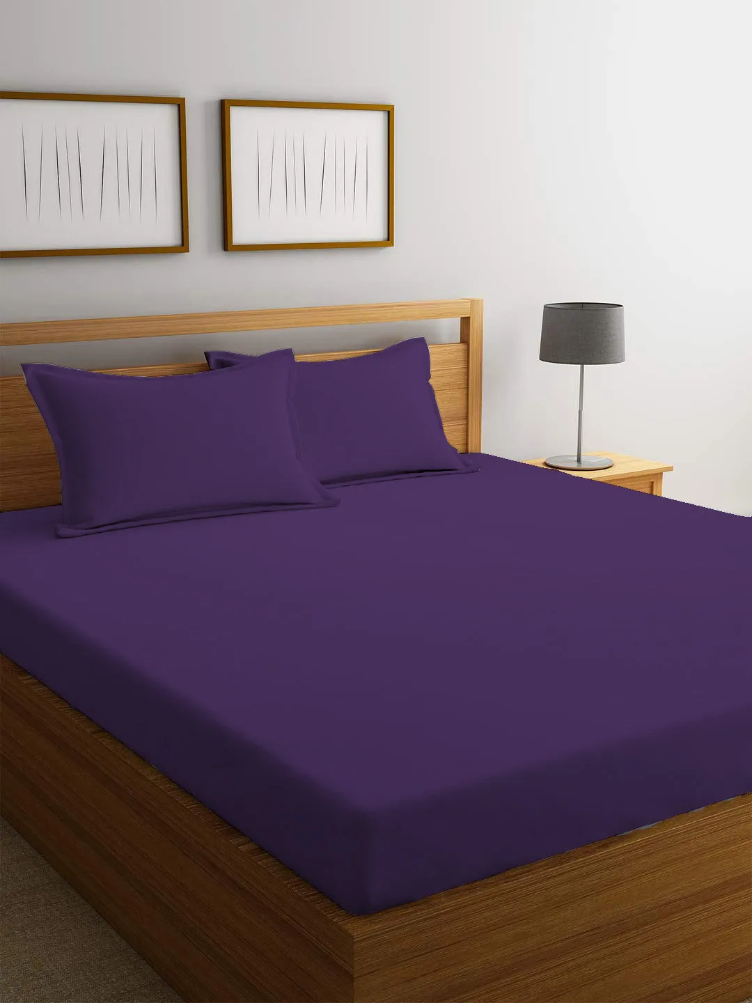 3 Piece Fitted Sheet Set Super Soft Dark Purple King Size 120x200 25cm with 2 Pillow Case