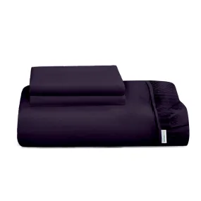 3 Piece Fitted Sheet Set Super Soft Dark Purple King Size 120x200 25cm with 2 Pillow Case