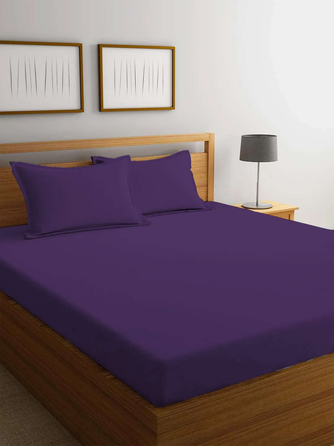 3 Piece Fitted Sheet Set Super Soft Dark Purple Single Size 90x200 20cm with 2 Pillow Case