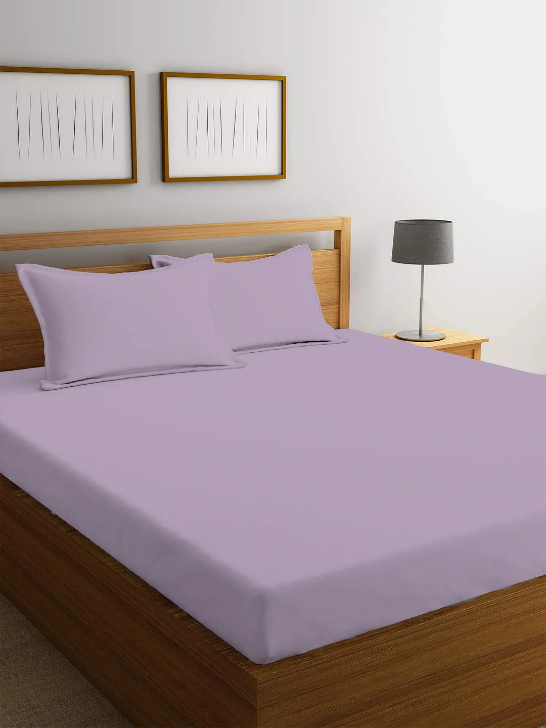 3 Piece Fitted Sheet Set Super Soft Light Purple Single Size 90x200 20cm with 2 Pillow Case