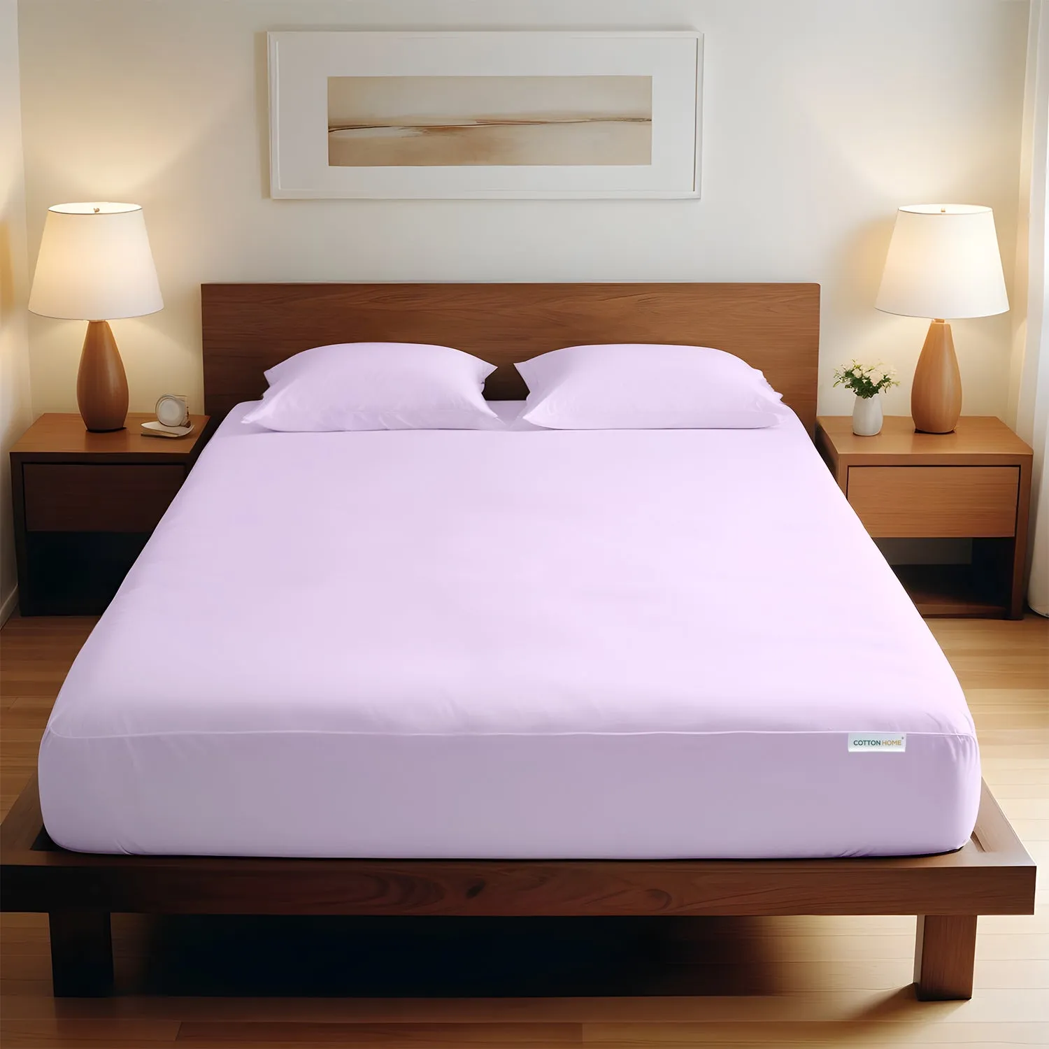 3 Piece Fitted Sheet Set Super Soft Light Purple Single Size 90x200 20cm with 2 Pillow Case