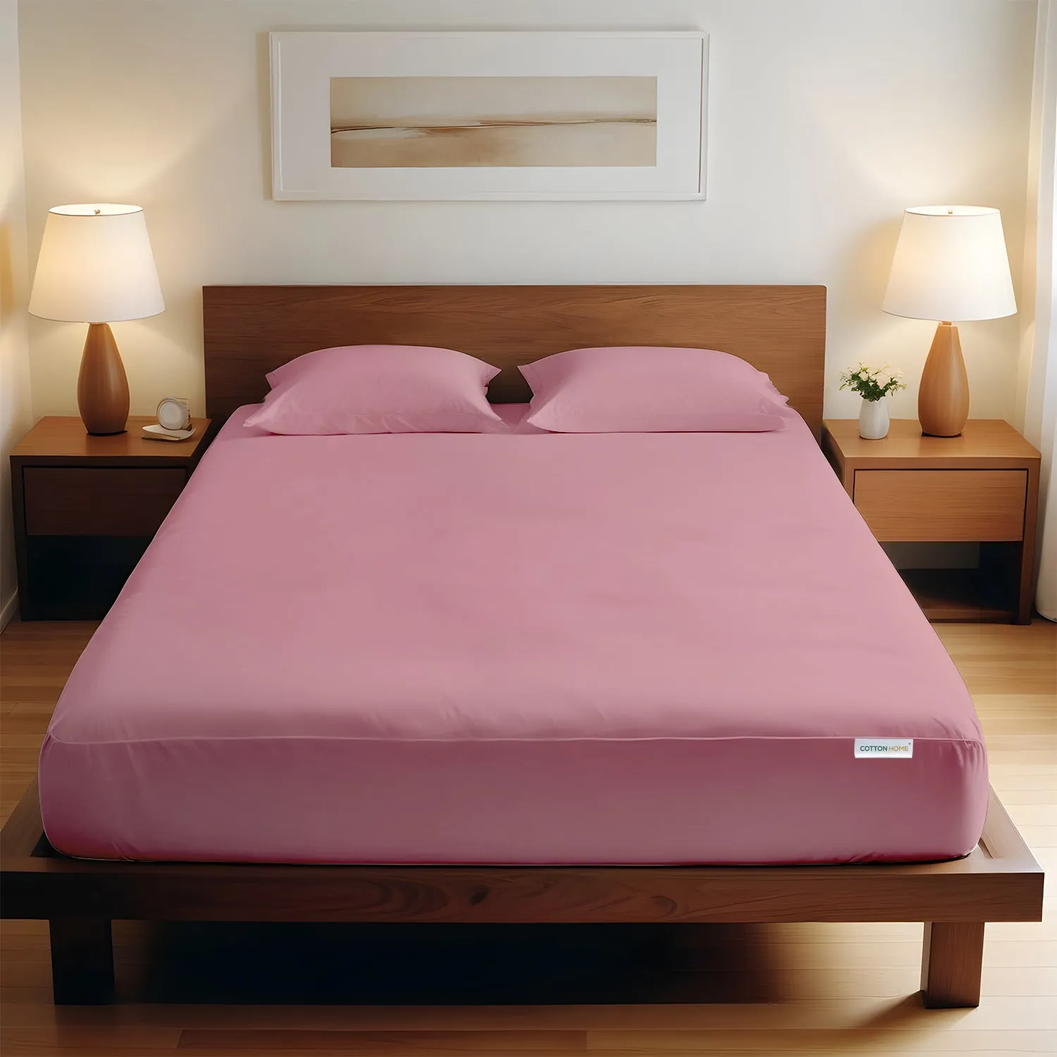 3 Piece Fitted Sheet Set Super Soft Mauve Twin Size 160x200 30cm with 2 Pillow Case