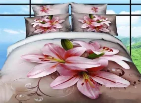 3D Pink Lily Printed Elegant Cotton Luxury 4-Piece Bedding Sets/Duvet Cover