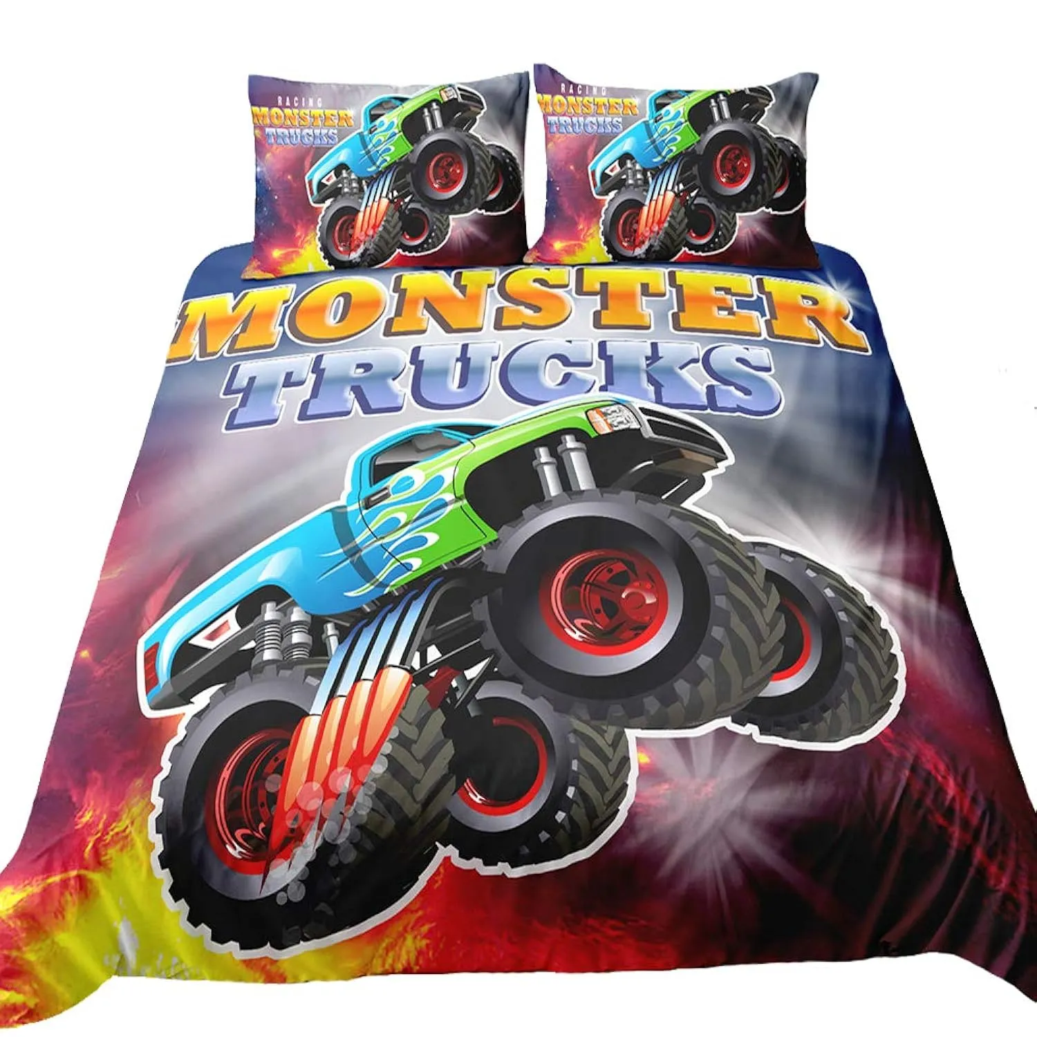 ,3D Racing Monster Truck Home Duvet Cover Bedding Set.Included: Duvet Cover,Pi