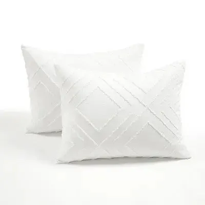 3pc King Diamond Clip Jacquard Duvet Cover Set White - Lush Décor