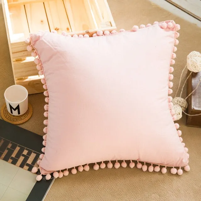 45*45cm Solid Pompom Cushion Cover