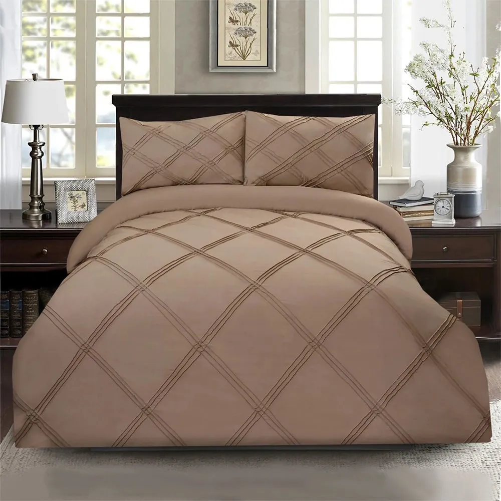 8 Pcs 3 Row Cross Pleated Duvet Set - Beige