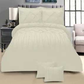 8 PC's Pintuck & Cross Pleated Duvet Set-Cream