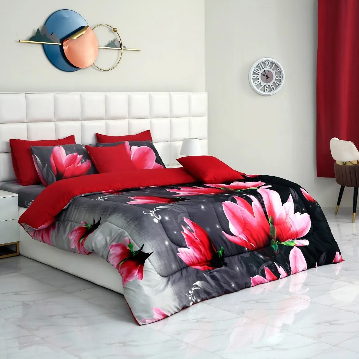 8 PCs Winter Comforter Set-15010Pink Lotus