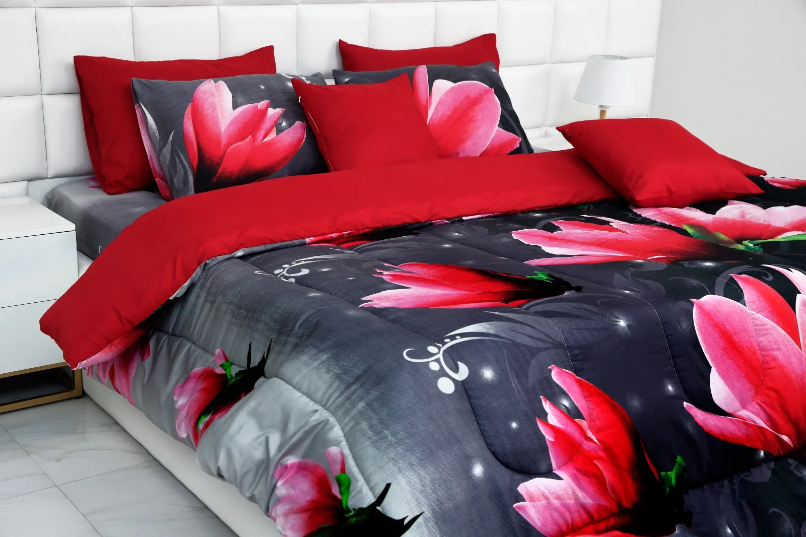 8 PCs Winter Comforter Set-15010Pink Lotus