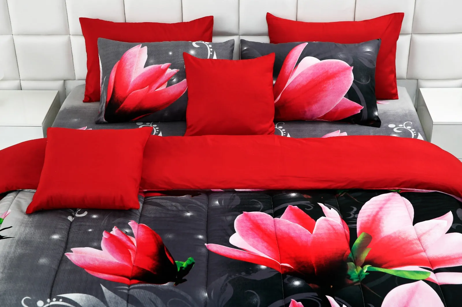 8 PCs Winter Comforter Set-15010Pink Lotus