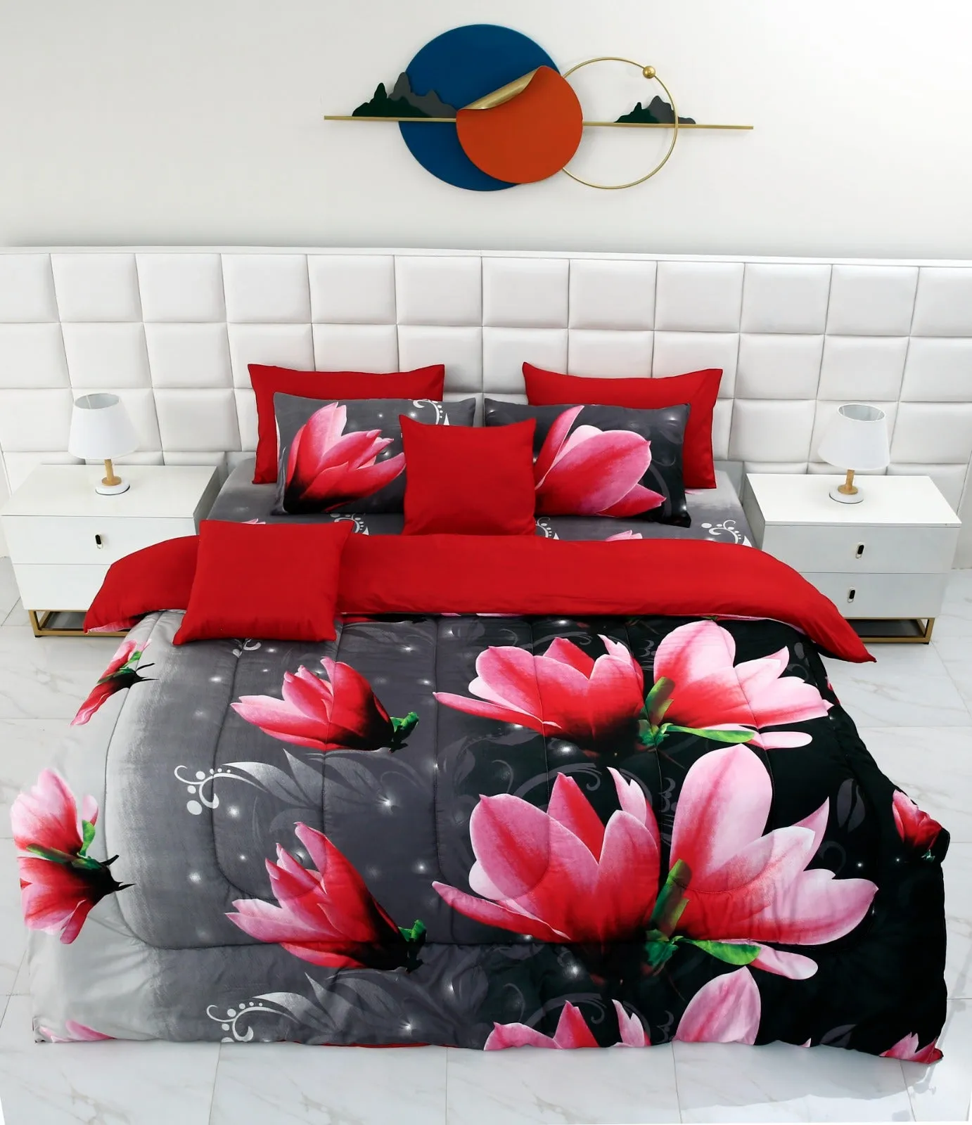 8 PCs Winter Comforter Set-15010Pink Lotus