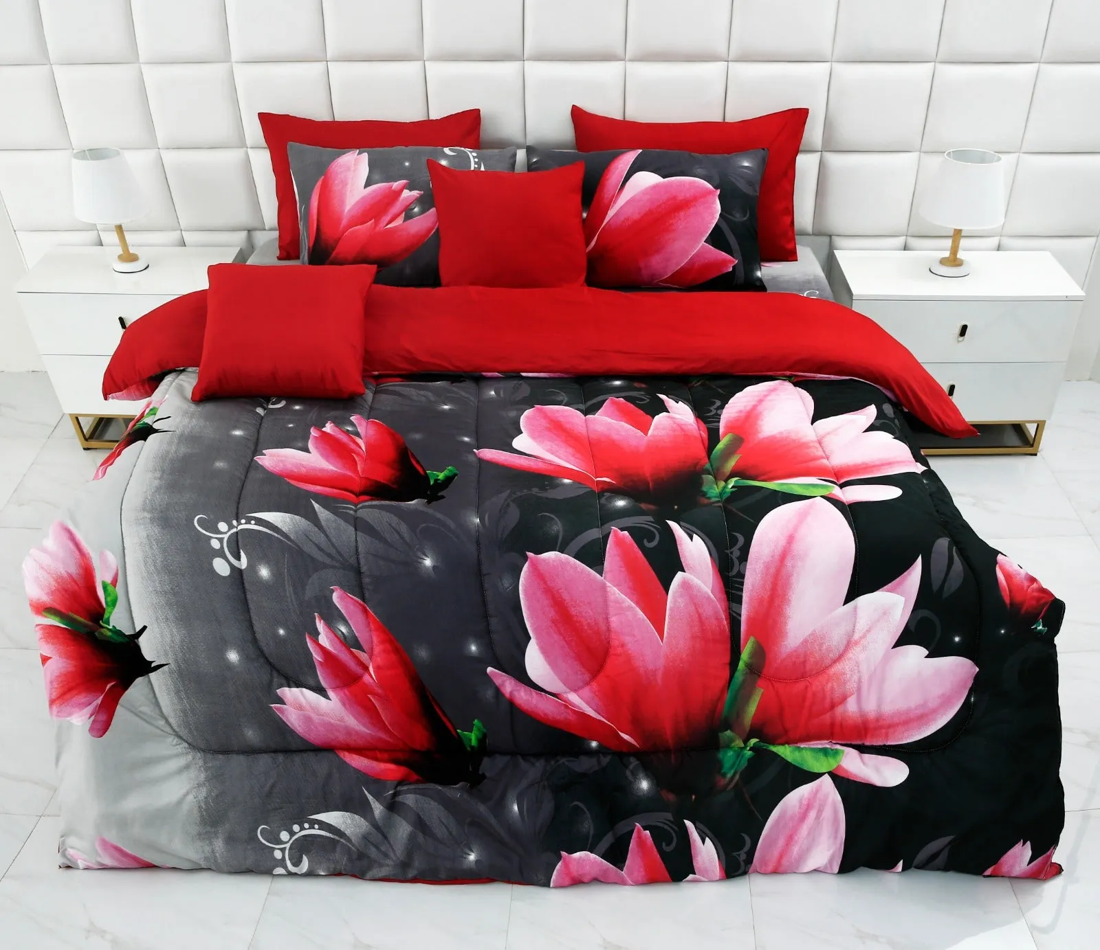 8 PCs Winter Comforter Set-15010Pink Lotus