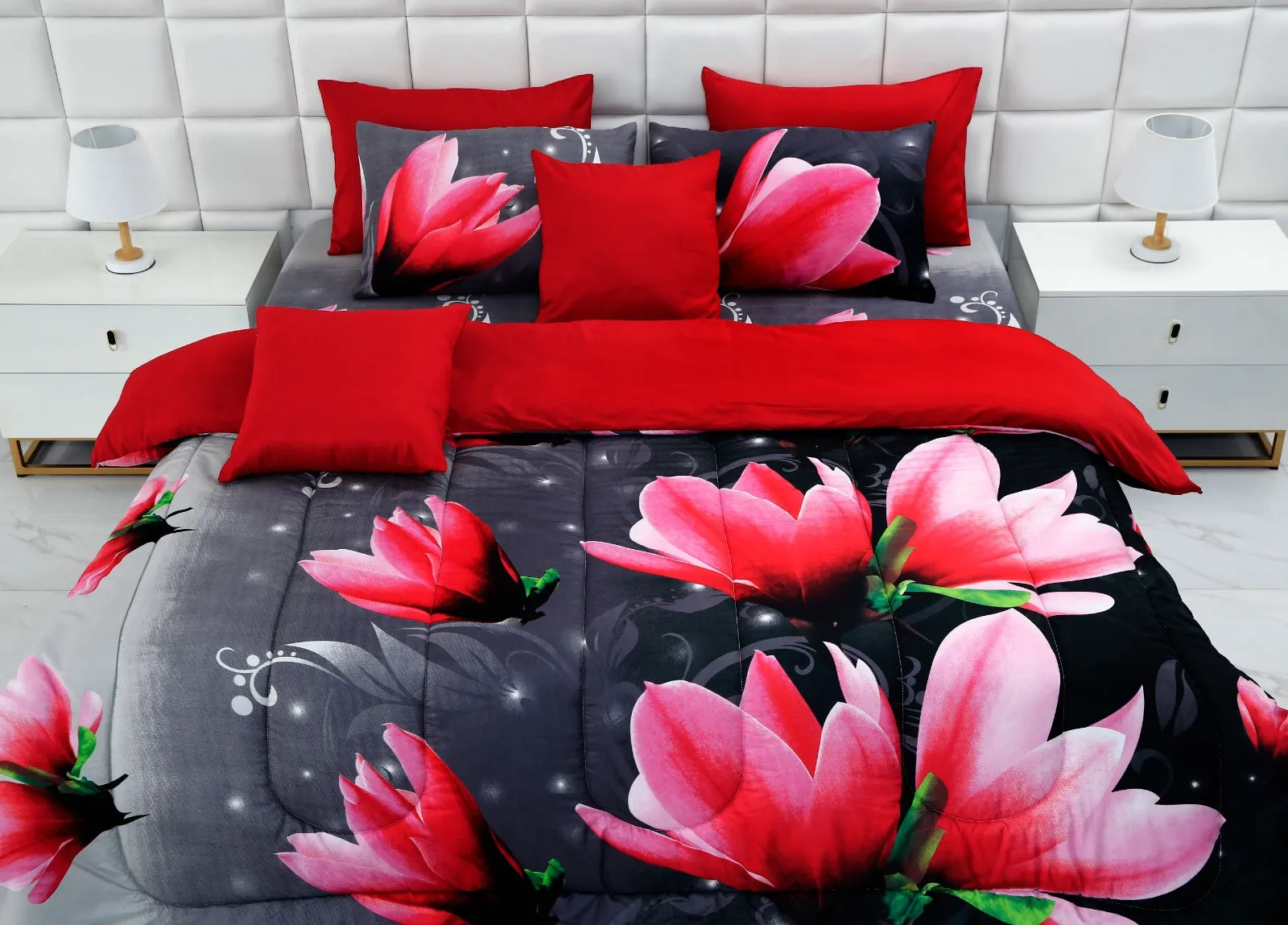 8 PCs Winter Comforter Set-15010Pink Lotus