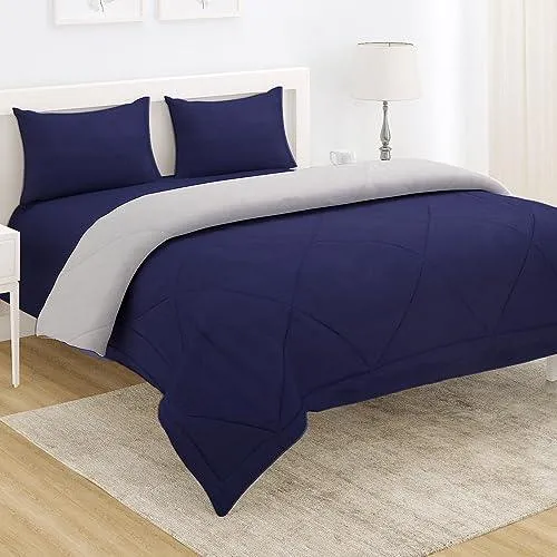 AC Comforter and Bedding Set for Double Bed, Navy Blue & Cloud Grey