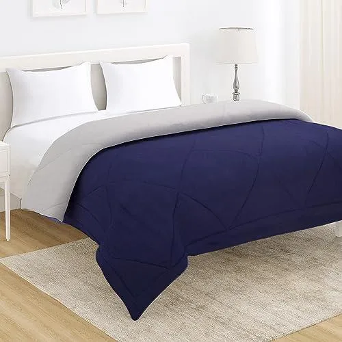 AC Comforter and Bedding Set for Double Bed, Navy Blue & Cloud Grey