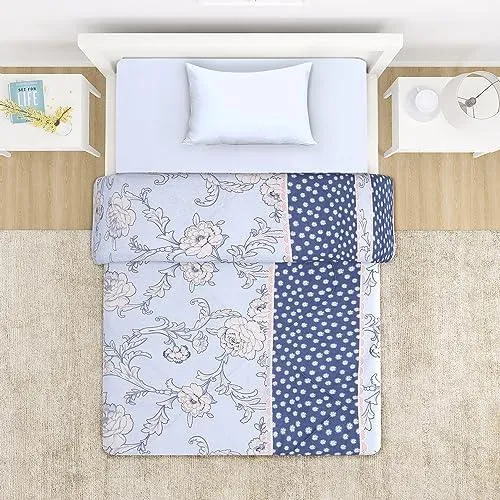 AC Comforter and Bedding Set for Single Bed, Floral French Blue