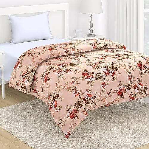 AC Comforter and Bedding Set for Single Bed, Peach Blooming Flowers