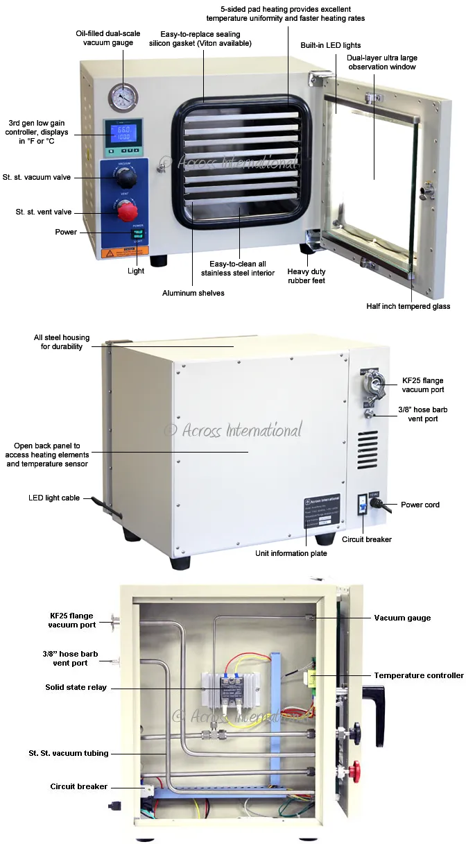 AccuTemp UL/CSA Certified 0.9 CF Vacuum Oven 5 Sided Heat, SST Tubing/Valves AT09-UL