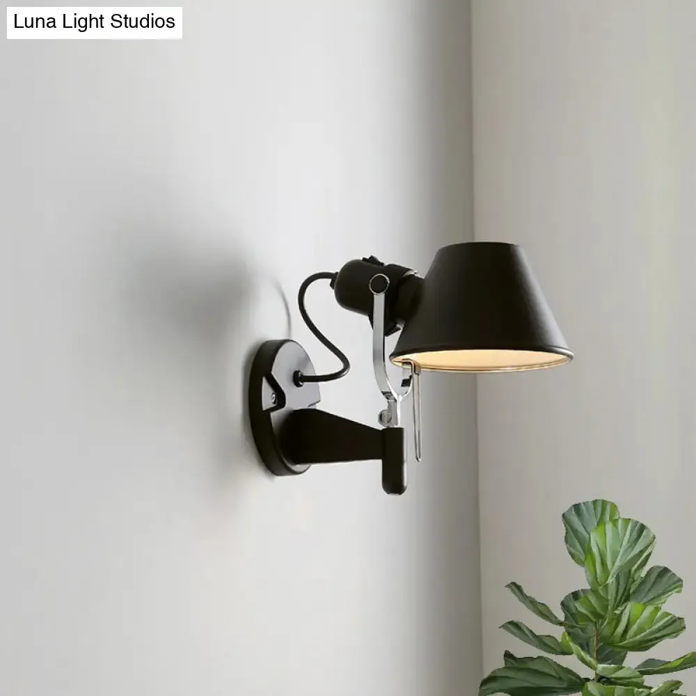 Adjustable Metal Truncated Cone Wall Sconce: Industrial Single Bedside Light in Black/Silver