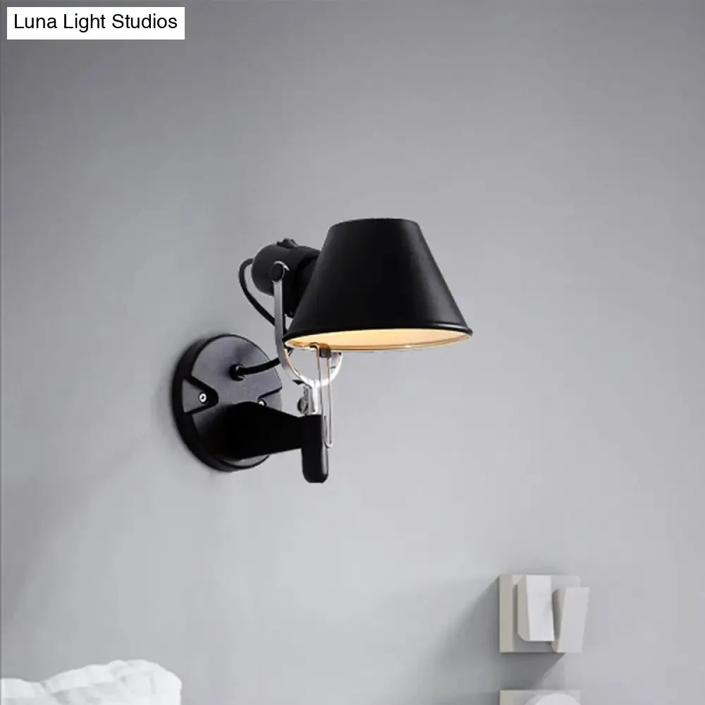 Adjustable Metal Truncated Cone Wall Sconce: Industrial Single Bedside Light in Black/Silver