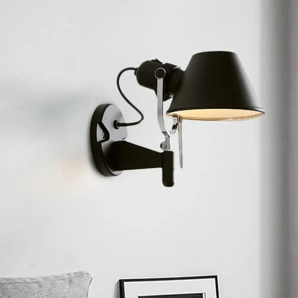 Adjustable Metal Truncated Cone Wall Sconce: Industrial Single Bedside Light in Black/Silver