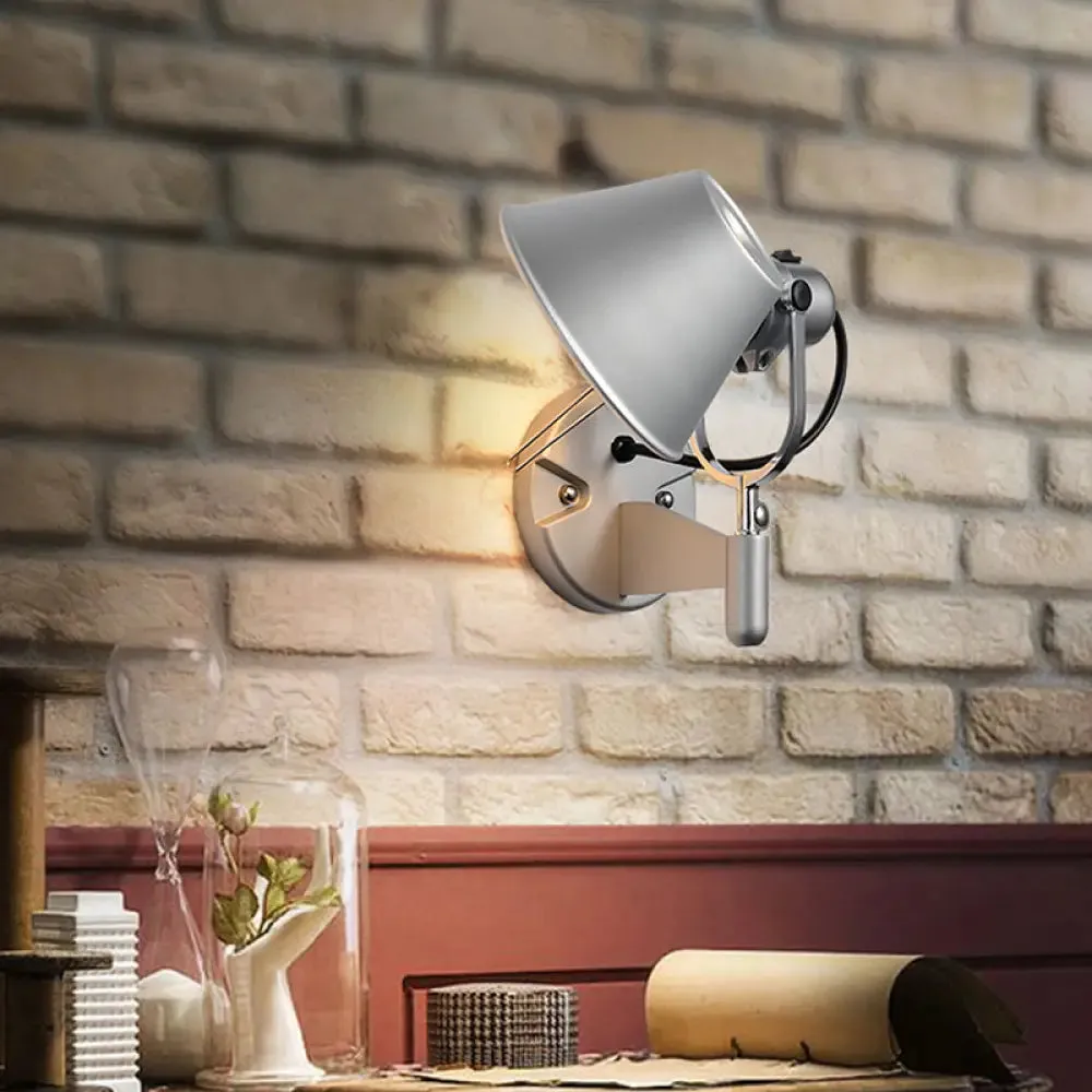 Adjustable Metal Truncated Cone Wall Sconce: Industrial Single Bedside Light in Black/Silver