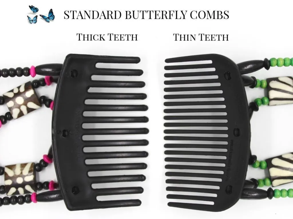 African Butterfly Thick Hair Comb - Flowers Black 40