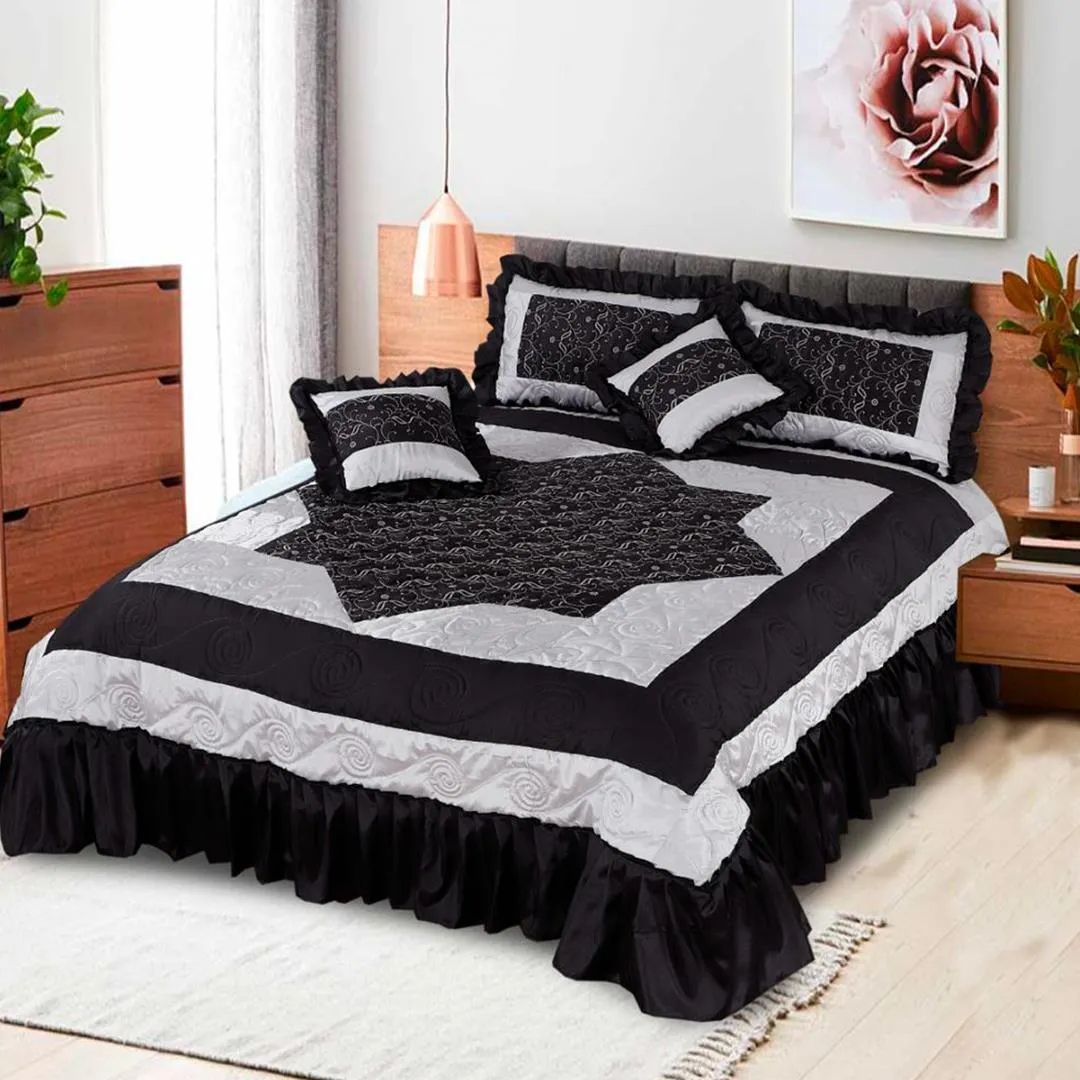 Alviso 5 Pcs Silk Embroidered Black Bedspread Set