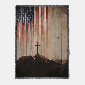 American Flag Cross Woven Throw Boho Blanket - Christian Woven Throw Blanket - Religious Woven Throw Blanket Prints