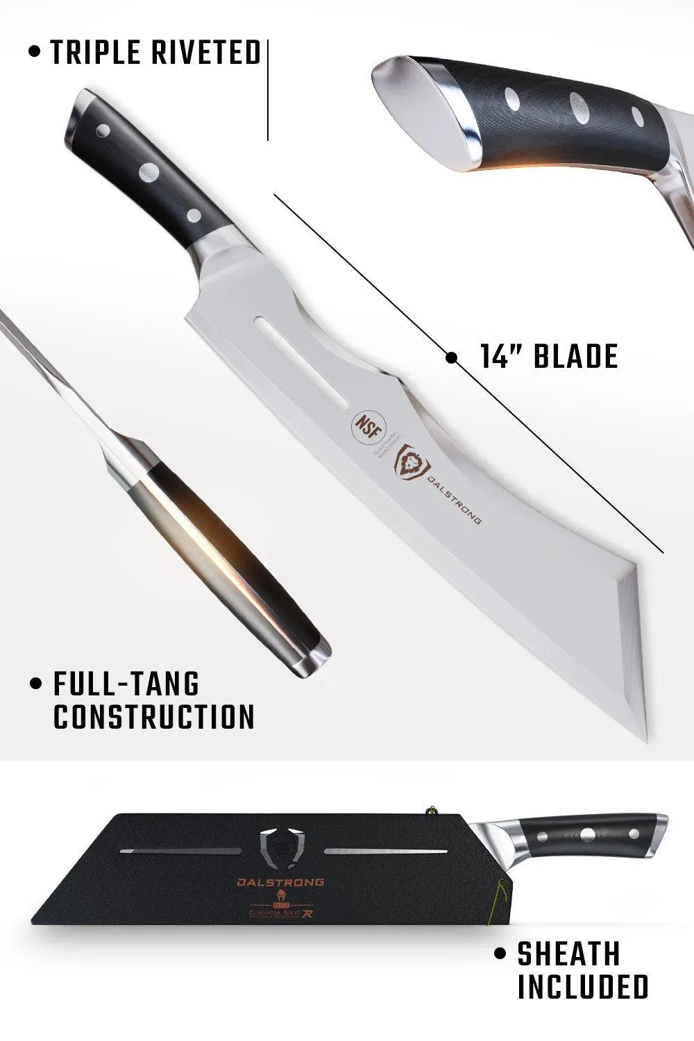 Annihilator Meat Cleaver with Stand 14" | Gladiator Series | Cleaver NSF Certified | Dalstrong ©