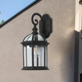 Antique Black Patio Wall Light: Clear Glass Pavilion Wall Lighting with 1 Bulb