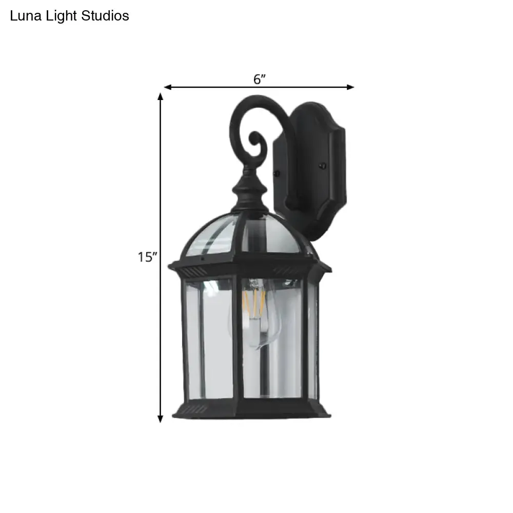 Antique Black Patio Wall Light: Clear Glass Pavilion Wall Lighting with 1 Bulb