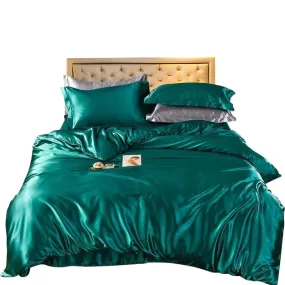 Anyhouz Beddings Green 140X210cm 2 Pcs High End Satin Smooth Duvet Cover Set Luxury Polyester Silky Soft Cozy Bedding Set